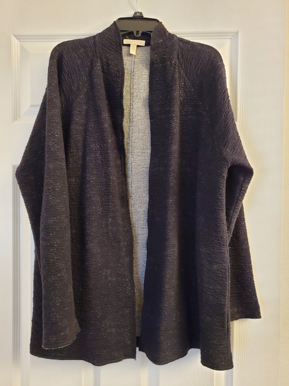 Eileen Fisher Black Open-Front Textured Cardigan M